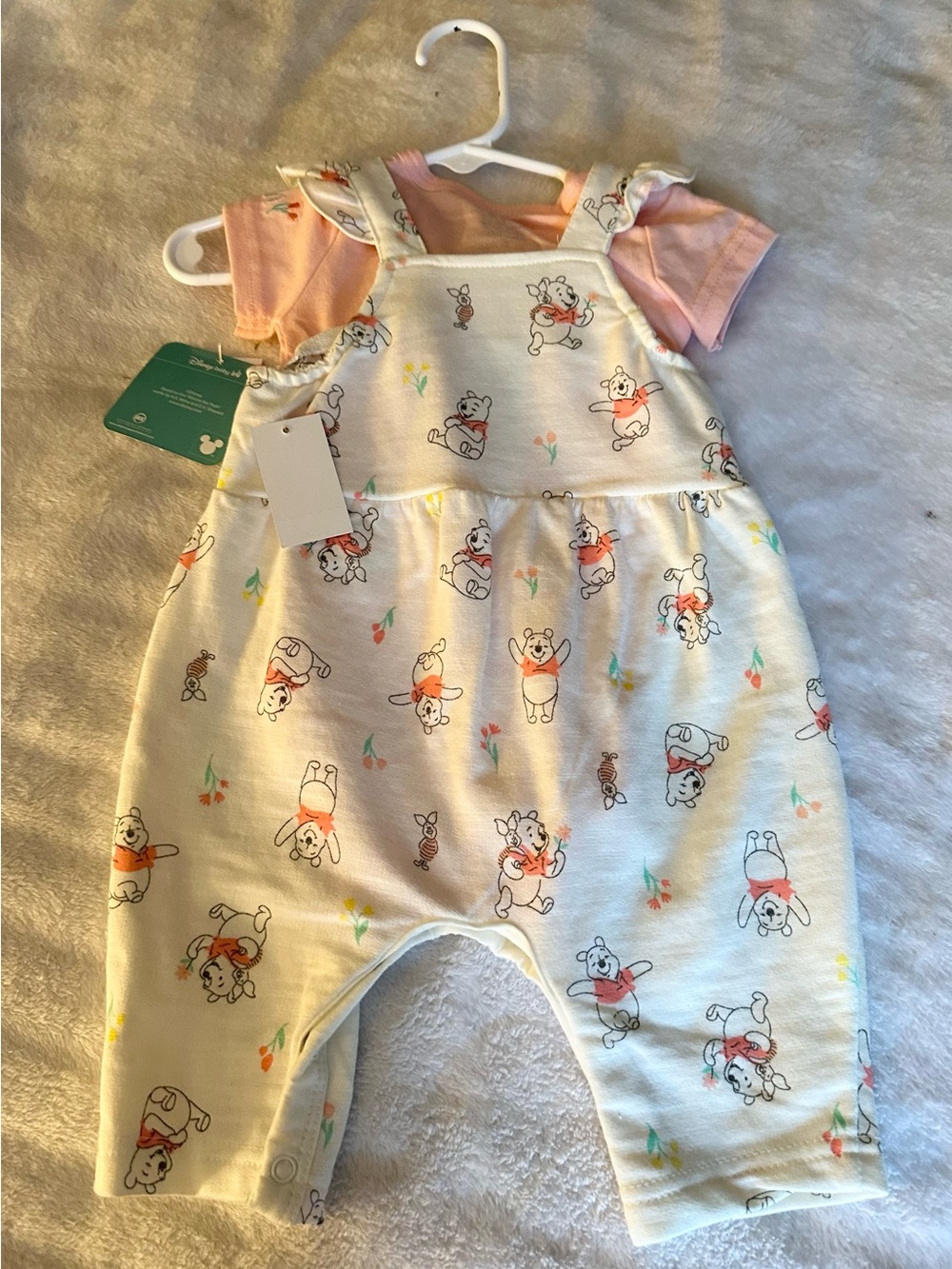 Disney Cream Winnie the Pooh Overalls with Pink Tee